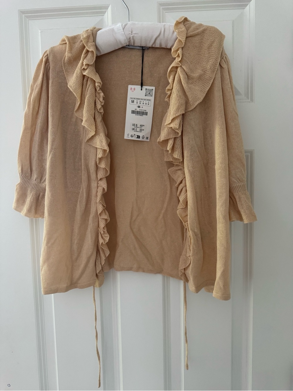 Zara Beige Ruffle Open-Front Cardigan - Picture 2 of 3